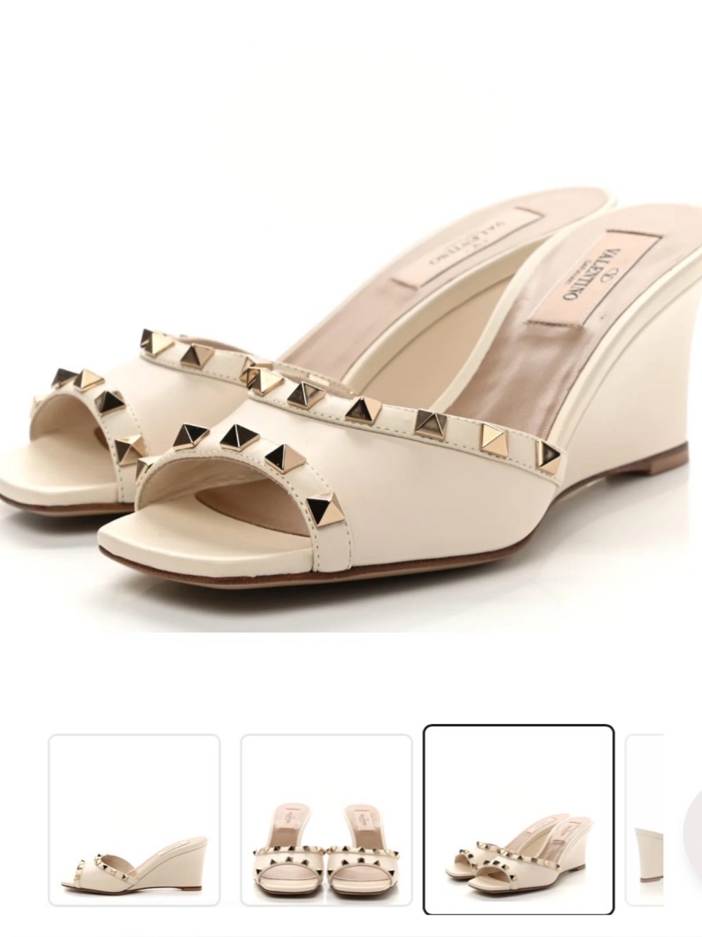 Valentino Garavani Nappa Ivory Leather Rockstud Mule Slides